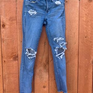 American Eagle Blue Jeggings with Distressed Details